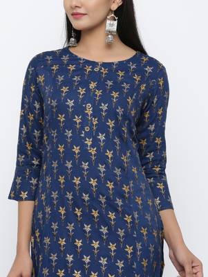 Women's Teal Rayon leaf print Straight Kurta 4