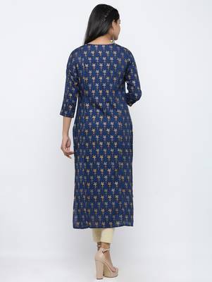 Women's Teal Rayon leaf print Straight Kurta 5