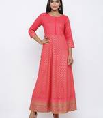 Women's Pink Rayon Gold Print Anarkali Kurta