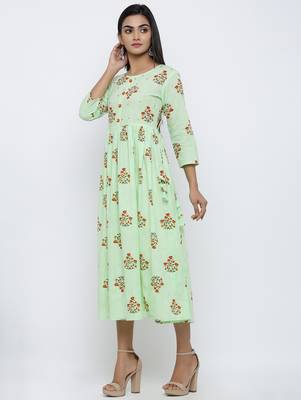 Women's Light Green Cotton Cambric BUTA PRINT Anarkali Kurta 2