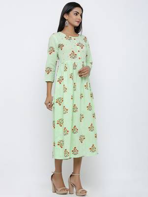 Women's Light Green Cotton Cambric BUTA PRINT Anarkali Kurta 3