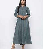 Women's Grey Cotton Cambric running print A-line Kurta