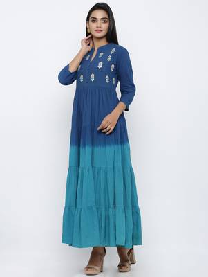 Women's Navy Blue Cotton Cambric Tye Dye Print Anarkali Kurta 3