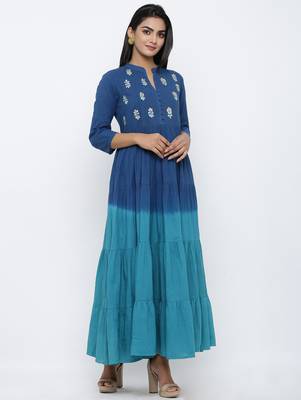 Women's Navy Blue Cotton Cambric Tye Dye Print Anarkali Kurta 4