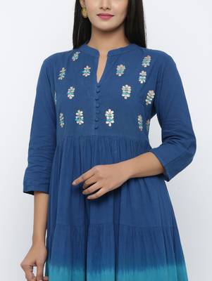 Women's Navy Blue Cotton Cambric Tye Dye Print Anarkali Kurta 5