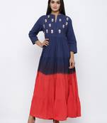 Women's Red & Blue Cotton Cambric Tye Dye Print Anarkali Kurta