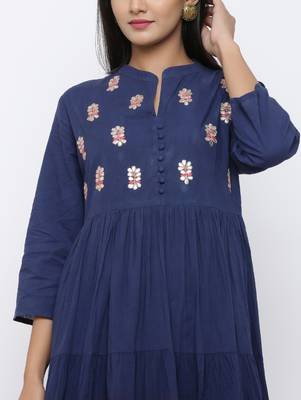 Women's Red & Blue Cotton Cambric Tye Dye Print Anarkali Kurta 5