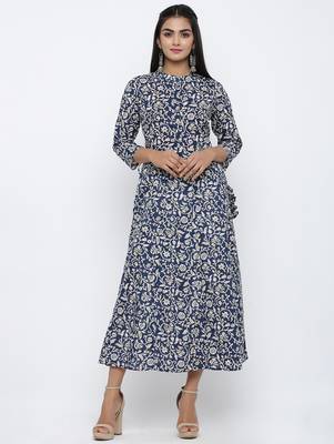 Women's Navy Cotton Cambric Applique Anarkali Kurta 1