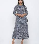 Women's Navy Cotton Cambric Applique Anarkali Kurta