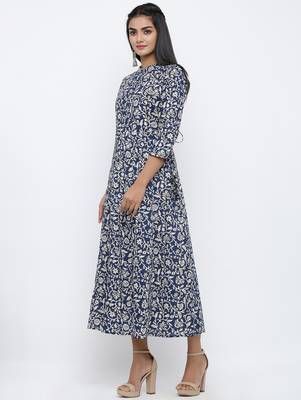 Women's Navy Cotton Cambric Applique Anarkali Kurta 2