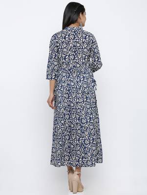 Women's Navy Cotton Cambric Applique Anarkali Kurta 5