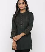Women's Dark Green Rayon Applique Straight Tunic Kurti