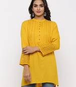 Women's Mustard Rayon Applique Straight Tunic Kurti