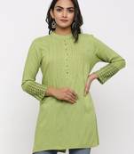 Women's Parrot Green Rayon Applique Straight Tunic Kurti