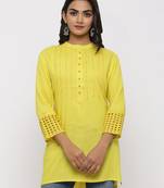 Women's Yellow Rayon Applique Straight Tunic Kurti