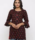 Women's Black Rayon Ikat Print Mirror Work Straight Tunic Kurti