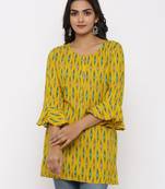 Women's Mustard Rayon Ikat Print Mirror Work Straight Tunic Kurti