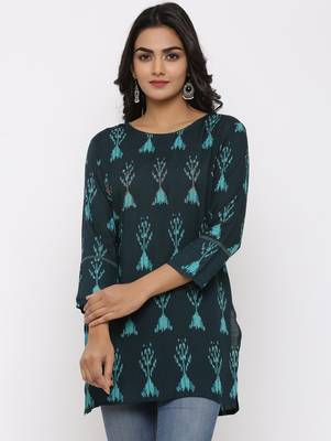 Women's Dark Green Rayon Applique Straight Tunic Kurti 1