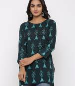 Women's Dark Green Rayon Applique Straight Tunic Kurti