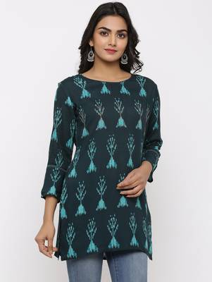 Women's Dark Green Rayon Applique Straight Tunic Kurti 3