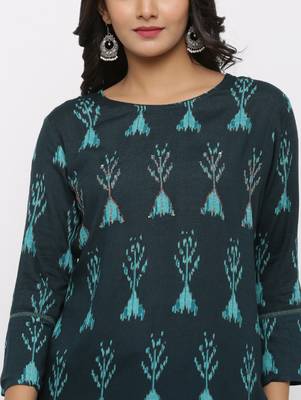 Women's Dark Green Rayon Applique Straight Tunic Kurti 4