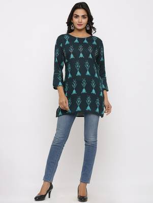 Women's Dark Green Rayon Applique Straight Tunic Kurti 5