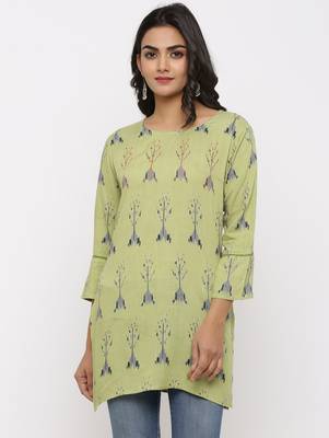 Women's Parrot Green Rayon Applique Straight Tunic Kurti 1