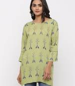 Women's Parrot Green Rayon Applique Straight Tunic Kurti