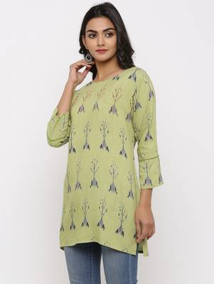 Women's Parrot Green Rayon Applique Straight Tunic Kurti 2