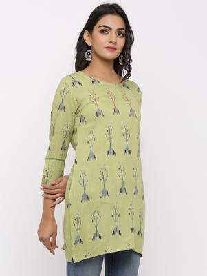 Women's Parrot Green Rayon Applique Straight Tunic Kurti 3