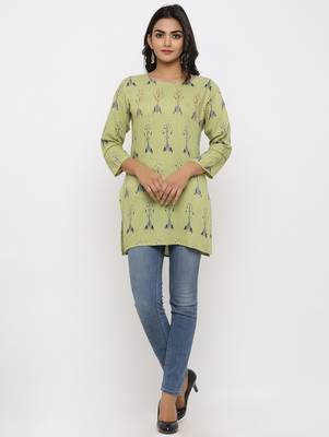 Women's Parrot Green Rayon Applique Straight Tunic Kurti 5