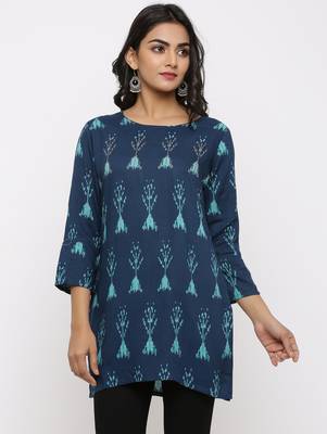 Women's Teal Rayon Applique Straight Tunic Kurti 1