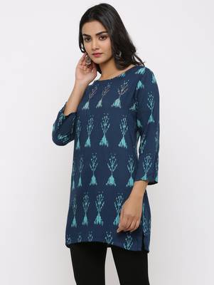 Women's Teal Rayon Applique Straight Tunic Kurti 2