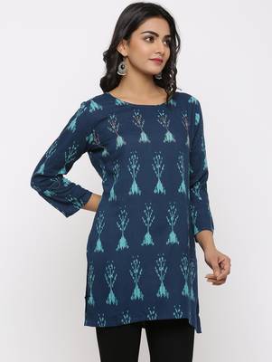 Women's Teal Rayon Applique Straight Tunic Kurti 3