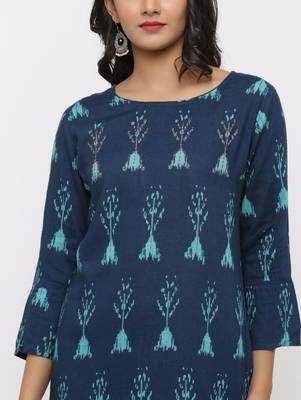 Women's Teal Rayon Applique Straight Tunic Kurti 4