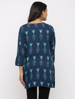 Women's Teal Rayon Applique Straight Tunic Kurti 5