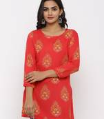 Women's Pink Rayon Buta Print Straight Tunic Kurti