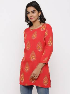 Women's Pink Rayon Buta Print Straight Tunic Kurti 2