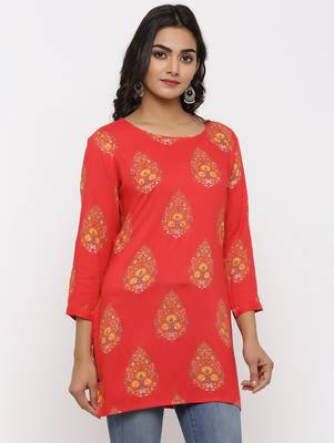 Women's Pink Rayon Buta Print Straight Tunic Kurti 3