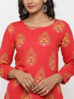 Women's Pink Rayon Buta Print Straight Tunic Kurti 4