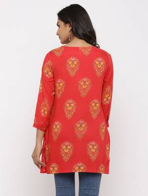Women's Pink Rayon Buta Print Straight Tunic Kurti 5