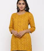 Women's Mustard Rayon Bandhani Print Straight Tunic Kurti