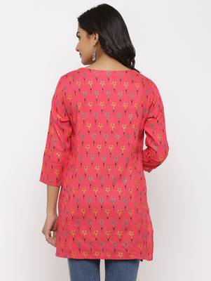 Women's Pink Rayon leaf print Straight Tunic Kurti 5