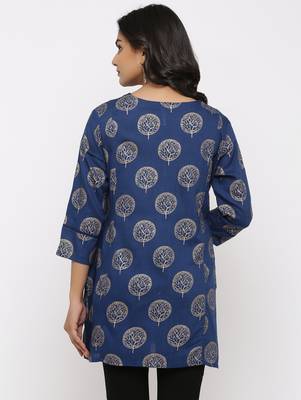 Women's Teal Rayon Gold Print Straight Tunic Kurti 5