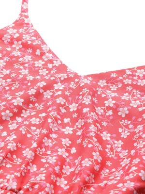 Red Ditsy Floral Short Strappy Belted Dress 5
