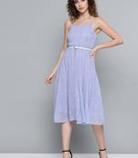 Lavender Ditsy Floral Strappy Belted Midi Dress