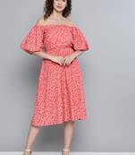 Red Ditsy Floral Off Shoulder Midi Dress