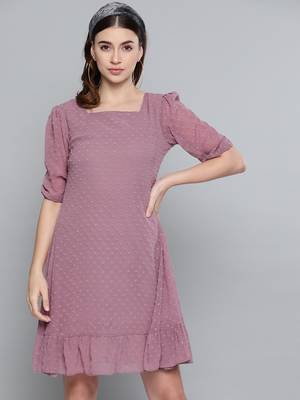 Purple Dobby Frill Hem Short Dress 1