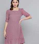 Purple Dobby Frill Hem Short Dress