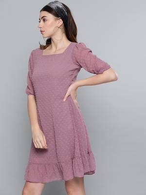 Purple Dobby Frill Hem Short Dress 2